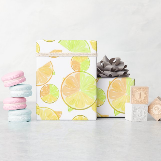 Watercolor lemons fruit citrus nature fresh yellow wrapping paper (Baby Shower)