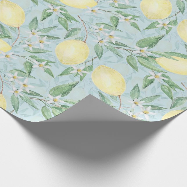 Watercolor lemons fruit citrus nature fresh yellow wrapping paper (Corner)