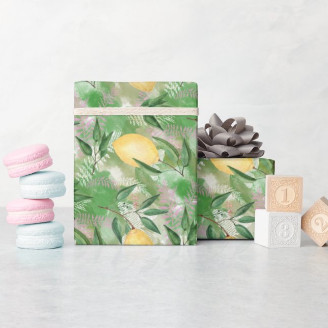 Watercolor lemons fruit citrus nature fresh yellow wrapping paper (Baby Shower)