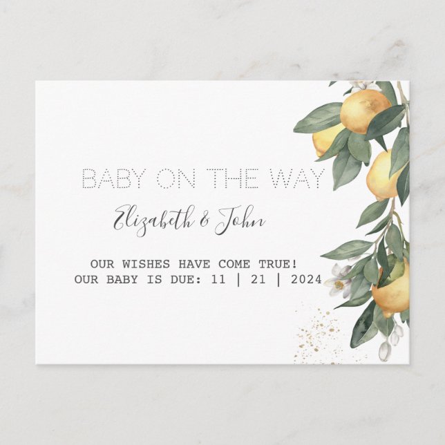 Watercolor Lemons Green  Announcement Postcard (Front)