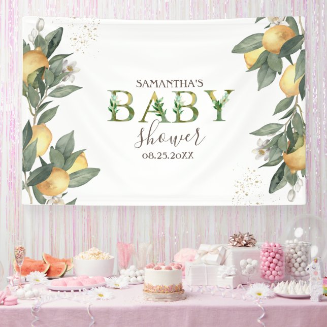 Watercolor Lemons Green Baby Shower  Banner (Party)
