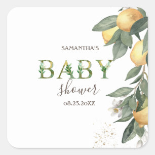 Watercolor Lemons Green Baby Shower   Square Sticker