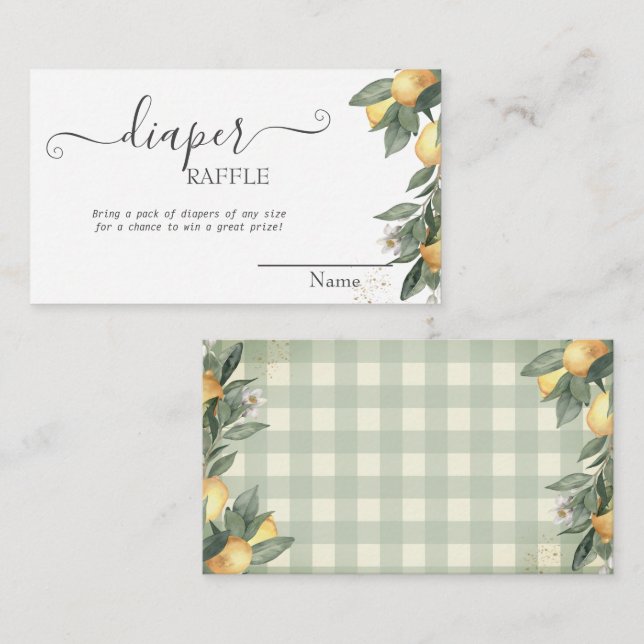 Watercolor Lemons Green Plaid Baby Shower  Enclosure Card (Front/Back)