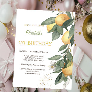 Watercolor Lemons Green Plaid Birthday  Invitation