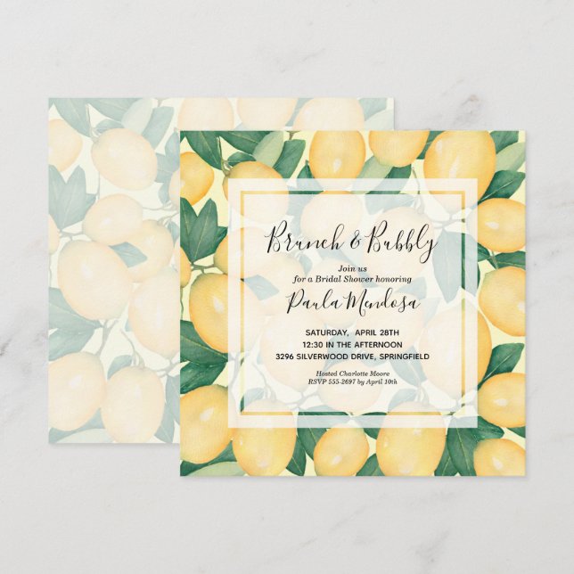 Watercolor Lemons Greenery Bridal Shower Invite (Front/Back)