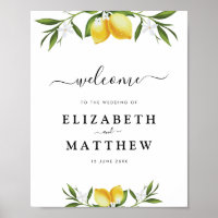 Watercolor lemons & greenery foliage wedding sign