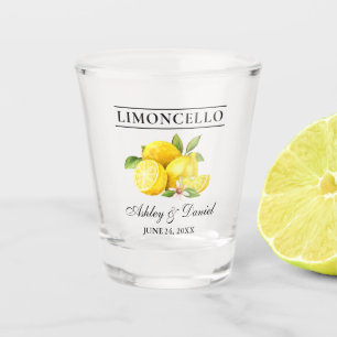 Watercolor Lemons Greenery Limoncello Wedding Shot Glass