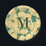 Watercolor Lemons Greenery Monogrammed Paper Plate<br><div class="desc">Elegant watercolor painting of lemons and greenery on a pale lemon yellow background,  these paper plates come in 2 sizes and feature your monogram in the middle. MATCHING items in our collection.</div>
