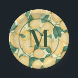 Watercolor Lemons Greenery Monogrammed Paper Plate<br><div class="desc">Elegant watercolor painting of lemons and greenery on a pale lemon yellow background,  these paper plates come in 2 sizes and feature your monogram in the middle. MATCHING items in our collection.</div>