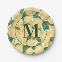 Watercolor Lemons Greenery Monogrammed