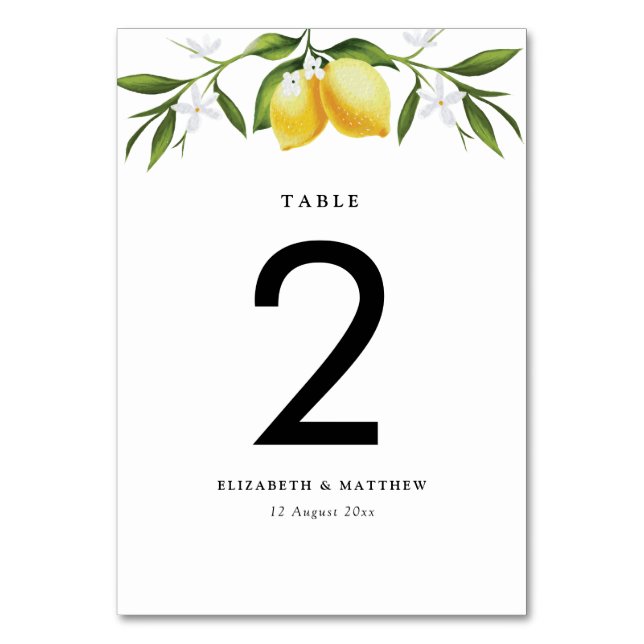 watercolor lemons & greenery table numbers (Front)