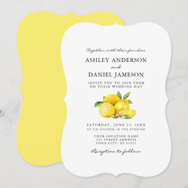 Watercolor Lemons Greenery Wedding Invitation (Front/Back)