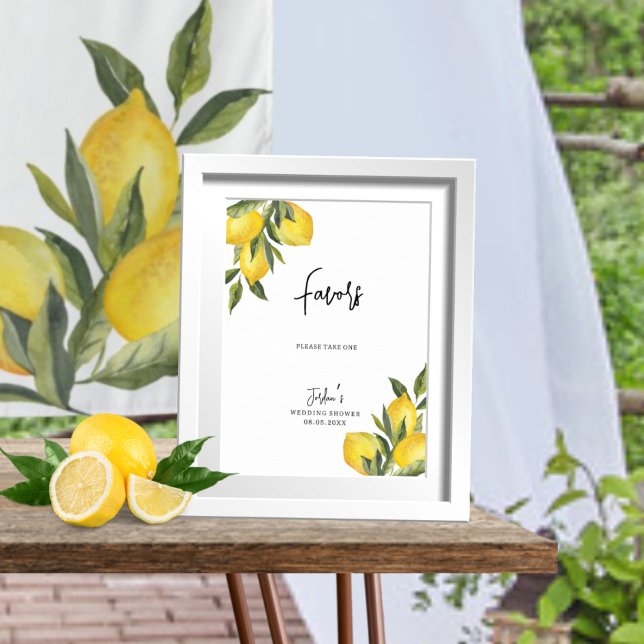 Watercolor Lemons & Greenery Wedding Shower Favour Poster (Creator Uploaded)