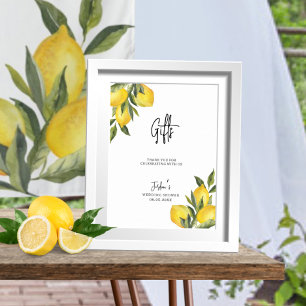 Watercolor Lemons & Greenery Wedding Shower Gifts Poster