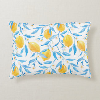 Watercolor lemons: hand-drawn pattern. decorative cushion