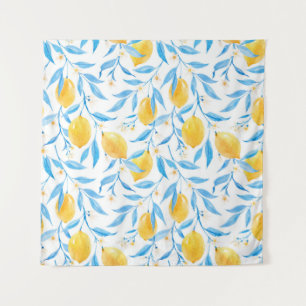 Watercolor lemons: hand-drawn pattern. tapestry