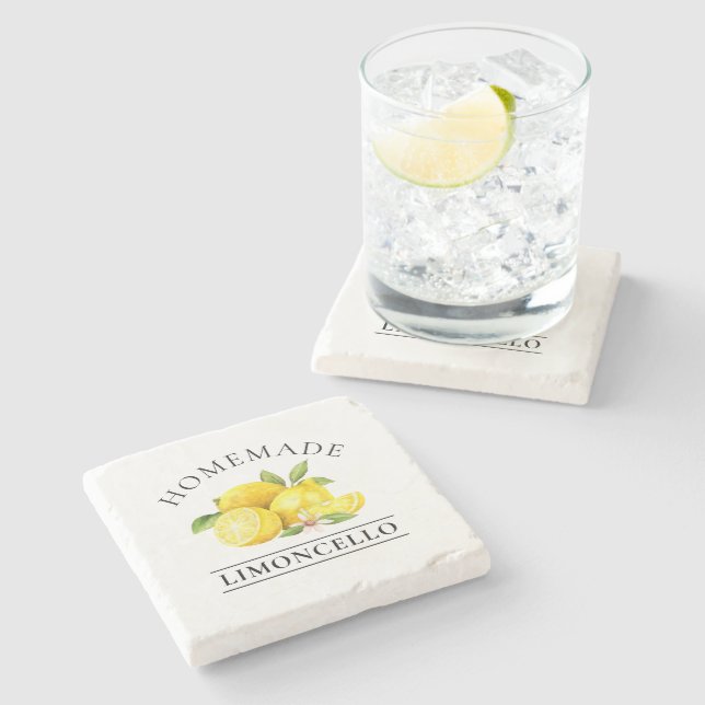 Watercolor Lemons Homemade Limoncello Stone Coaster (Side)