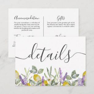 Watercolor Lemons & Lavender Wedding RSVP Enclosure Card