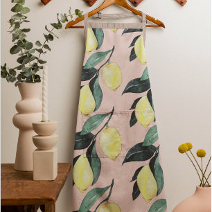 Watercolor Lemons & Leaves Yellow Seamless Pattern Apron