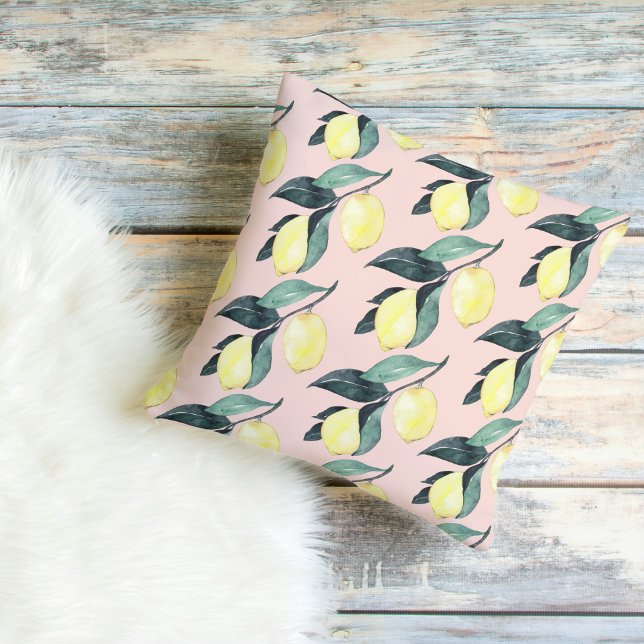 Watercolor Lemons & Leaves Yellow Seamless Pattern Cushion (Creator Uploaded)