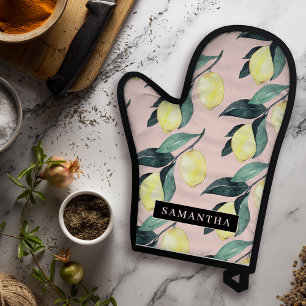 Watercolor Lemons & Leaves Yellow Seamless Pattern Oven Mitt & Pot Holder Set