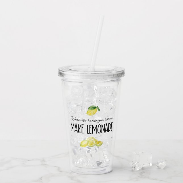 Watercolor Lemons Lemonade Life Quote Acrylic Tumbler (Back Ice)