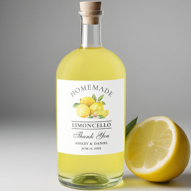 Watercolor Lemons Limoncello Liquor Bottle Labels (Customize to change text size, color or text style.)