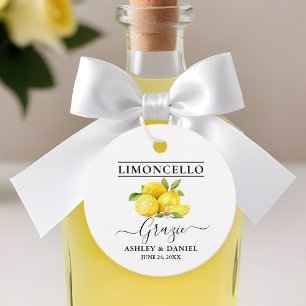 Watercolor Lemons Limoncello Wedding Grazie Round Favour Tags