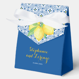 Watercolor Lemons Mediterranean Tile Blue Wedding Favour Box