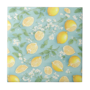 Watercolor Lemons - Mint Lemon Pattern Tile