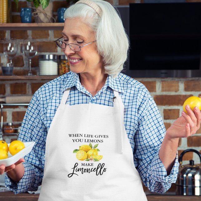 Watercolor Lemons Modern Brush Script Limoncello Standard Apron (Customize to change your personalized text size or text style.)