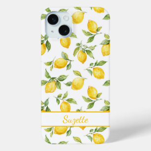 Watercolor Lemons Monogrammed iPhone 15 Mini Case