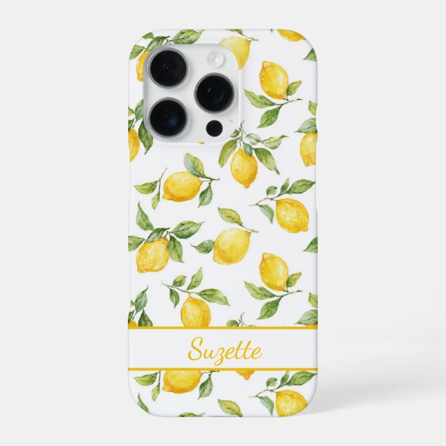 Watercolor Lemons Monogrammed iPhone Case (Back)