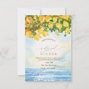Watercolor Lemons Ocean Rehearsal Dinner Invitation