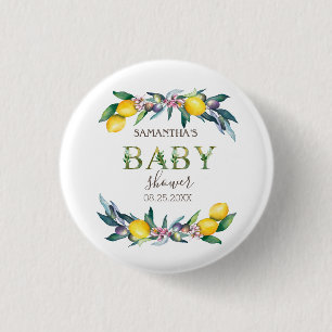 Watercolor Lemons Olives Baby Shower   3 Cm Round Badge