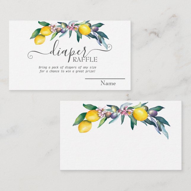 Watercolor Lemons Olives Baby Shower  Enclosure Card (Front/Back)