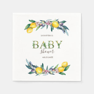 Watercolor Lemons Olives Baby Shower Napkin