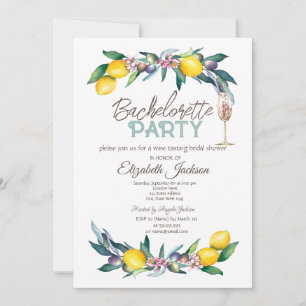 Watercolor Lemons Olives Glass Bachelorette Invitation