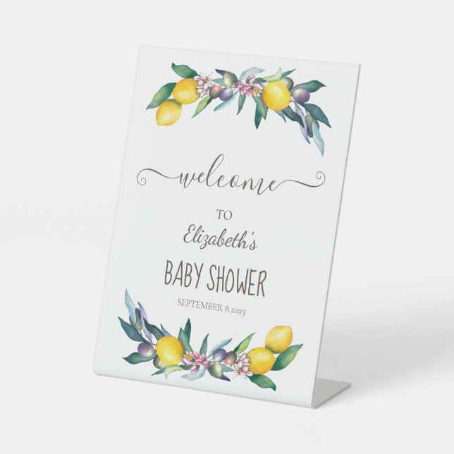 Watercolor Lemons Olives Pedestal Sign (Front)