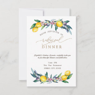 Watercolor Lemons Olives Rehearsal Dinner   Invitation
