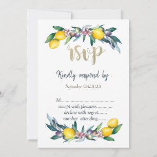 Watercolor Lemons Olives RSVP Invitation