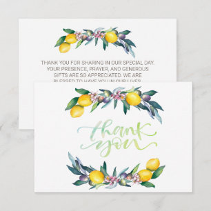 Watercolor Lemons Olives Thank You Card