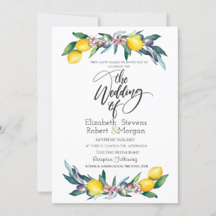 Watercolor Lemons Olives Wedding Invitation