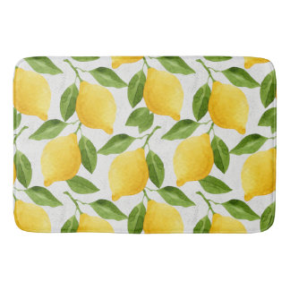 Watercolor lemons pattern bath mat