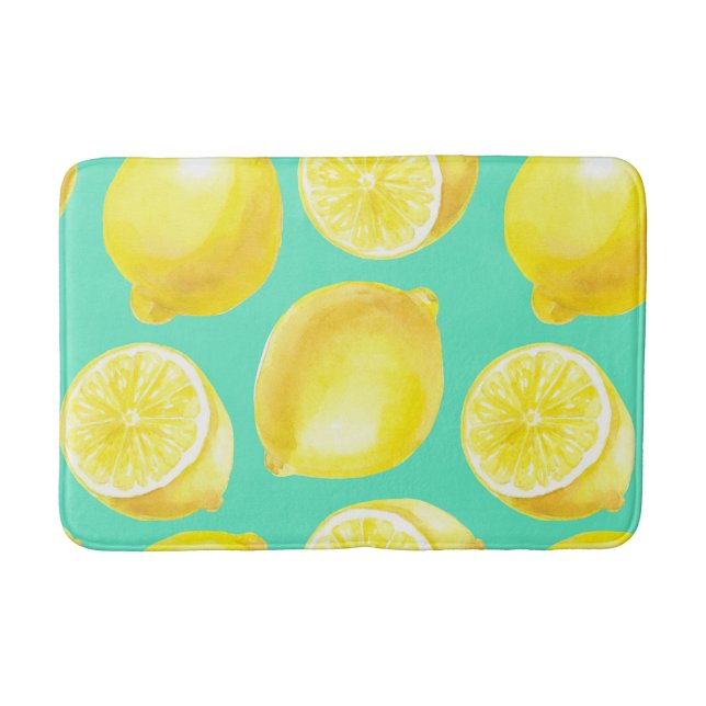 Watercolor lemons pattern bath mat (Front)