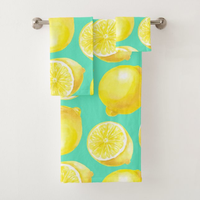 Watercolor lemons pattern bath towel set (Insitu)