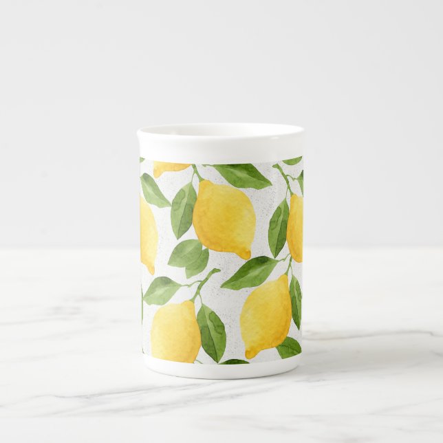 Watercolor lemons pattern bone china mug (Front)