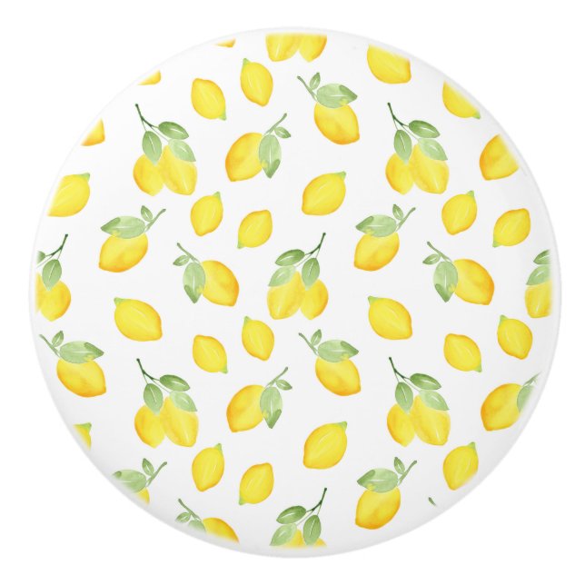 Watercolor Lemons Pattern Ceramic Knob (Front)