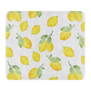 Watercolor Lemons Pattern Cutting Board