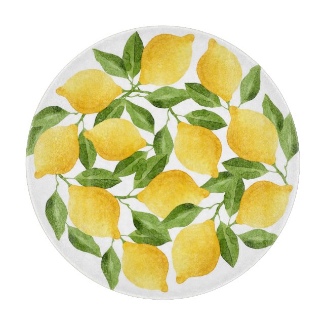 Watercolor lemons pattern cutting board (Front)